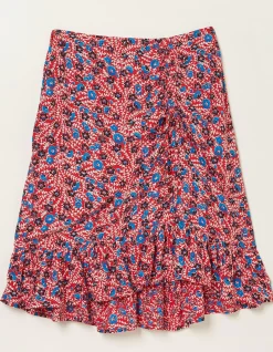 FatFace Cece Woodblock Meadow Skirt Tomato Red Clearance