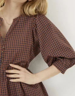 FatFace Ceil Gingham Midi Dress Brown Discount
