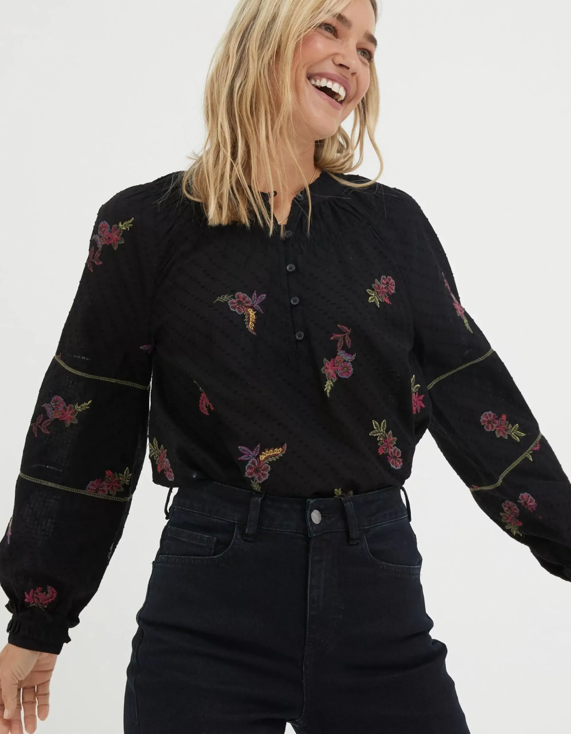 FatFace Chessie Embroidered Blouse Black Online