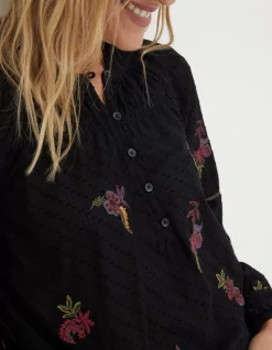 FatFace Chessie Embroidered Blouse Black Online
