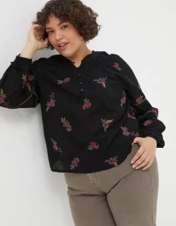 FatFace Chessie Embroidered Blouse Black Online