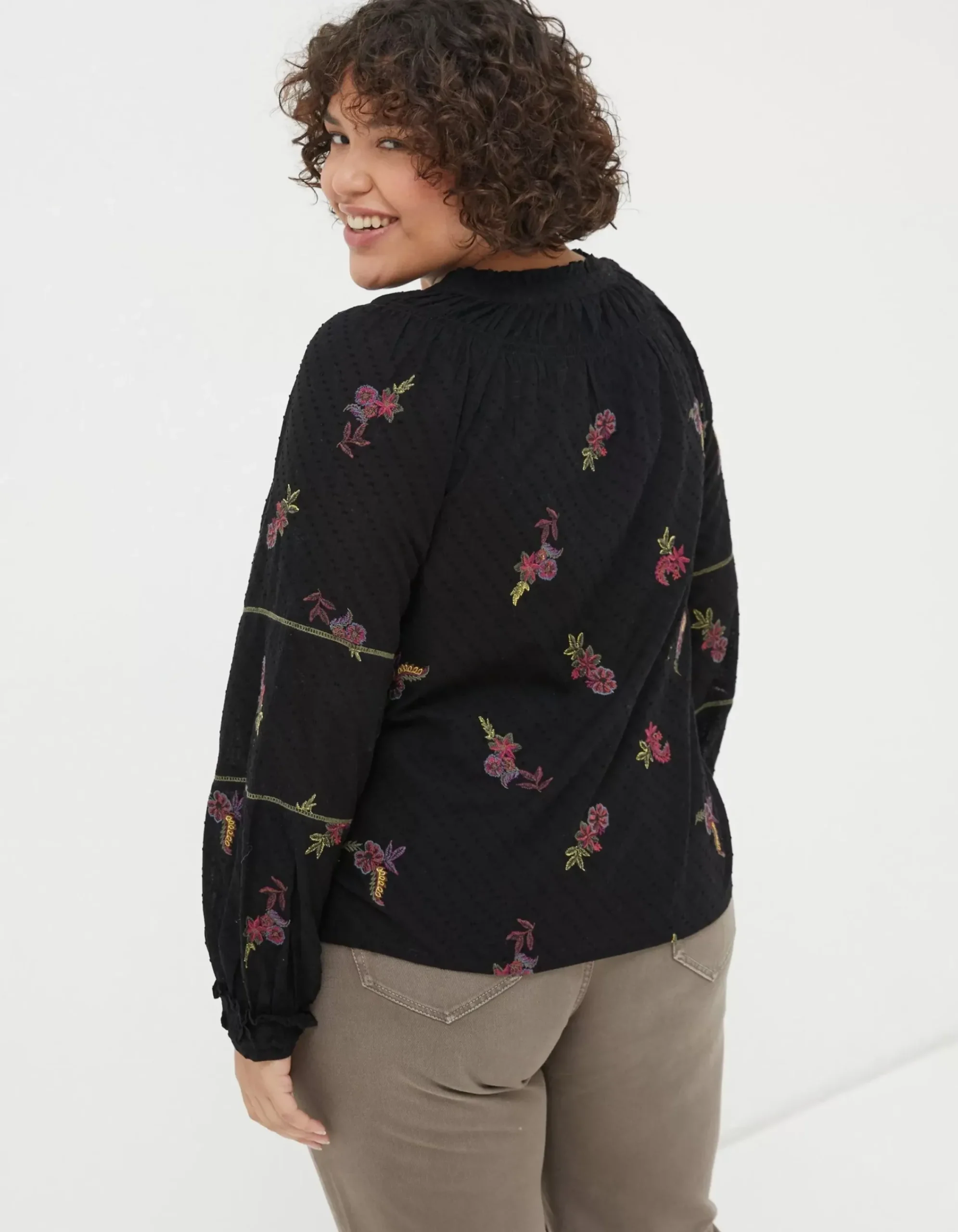 FatFace Chessie Embroidered Blouse Black Online