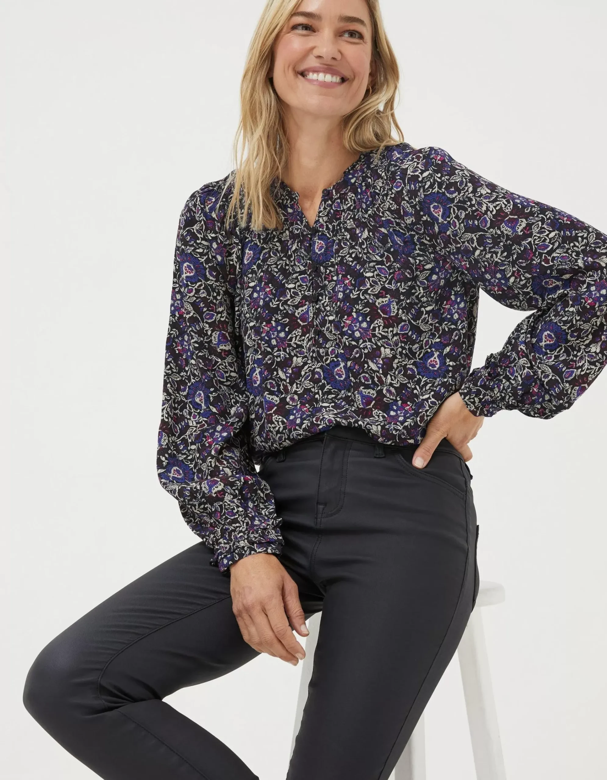 FatFace Chessie Inspirit Floral Blouse Black Outlet