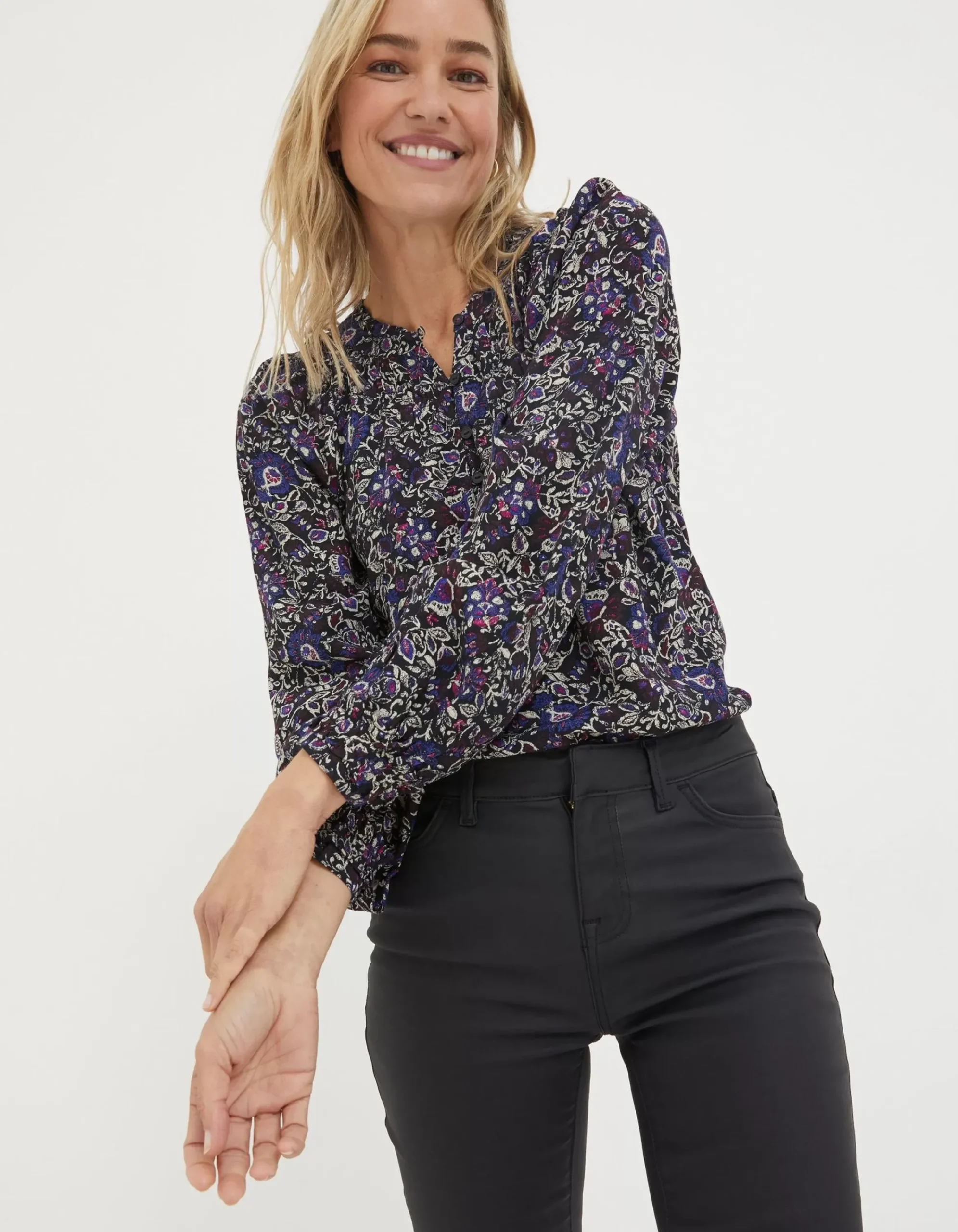 FatFace Chessie Inspirit Floral Blouse Black Outlet