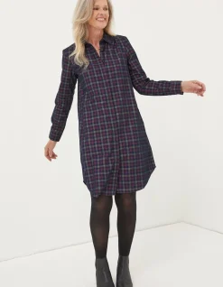 FatFace Chester Cord Check Dress Dark Navy Outlet