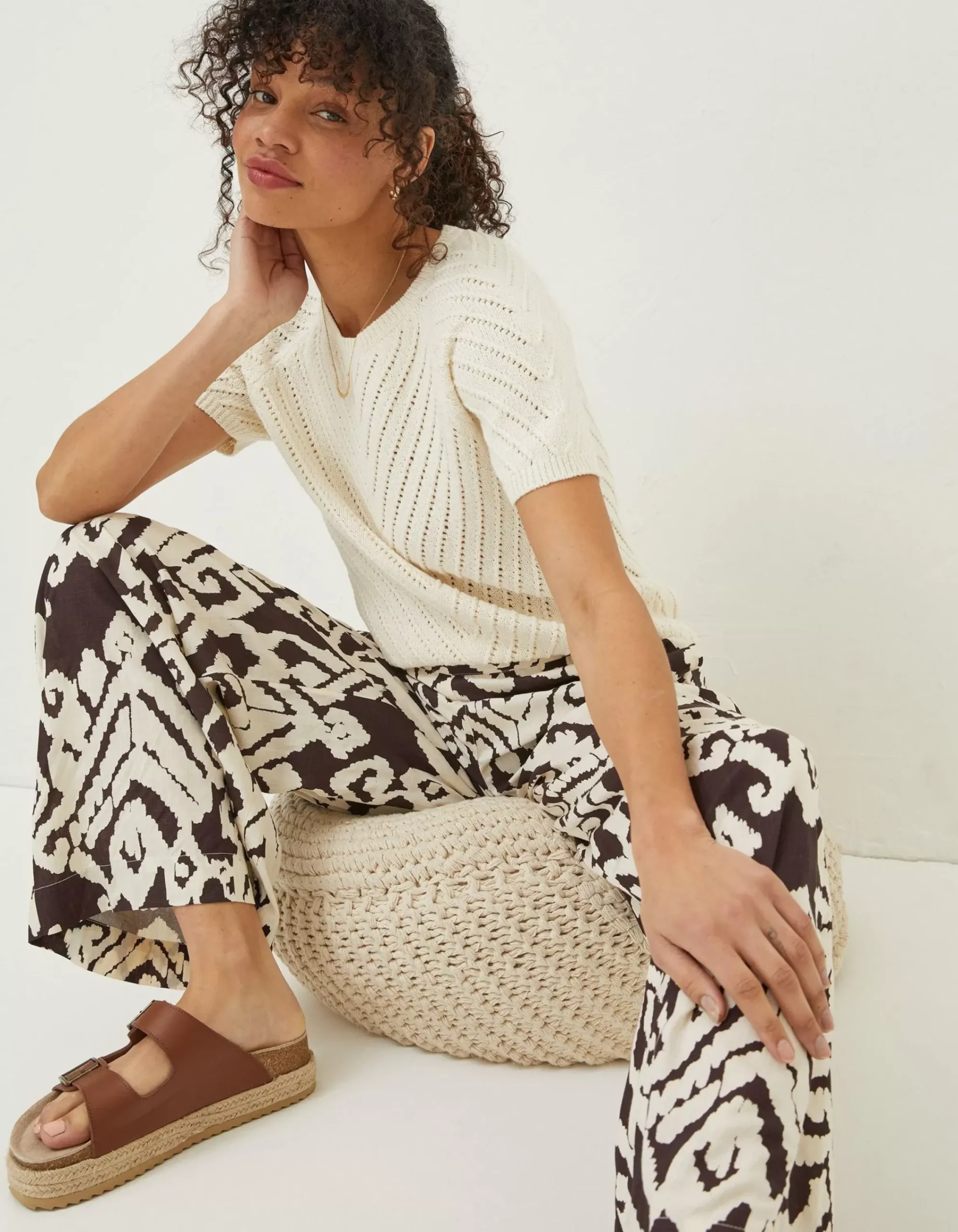 FatFace Chevron T-Shirt Light Stone Clearance