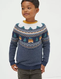 FatFace Christmas Campervan Fairisle Jumper Navy Clearance