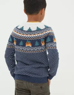 FatFace Christmas Campervan Fairisle Jumper Navy Clearance