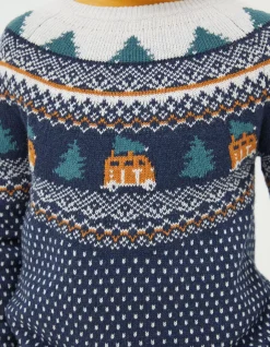FatFace Christmas Campervan Fairisle Jumper Navy Clearance