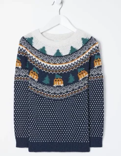 FatFace Christmas Campervan Fairisle Jumper Navy Clearance