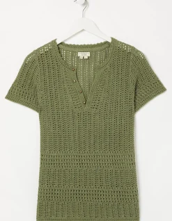 FatFace Clara Crochet Top Mid Green