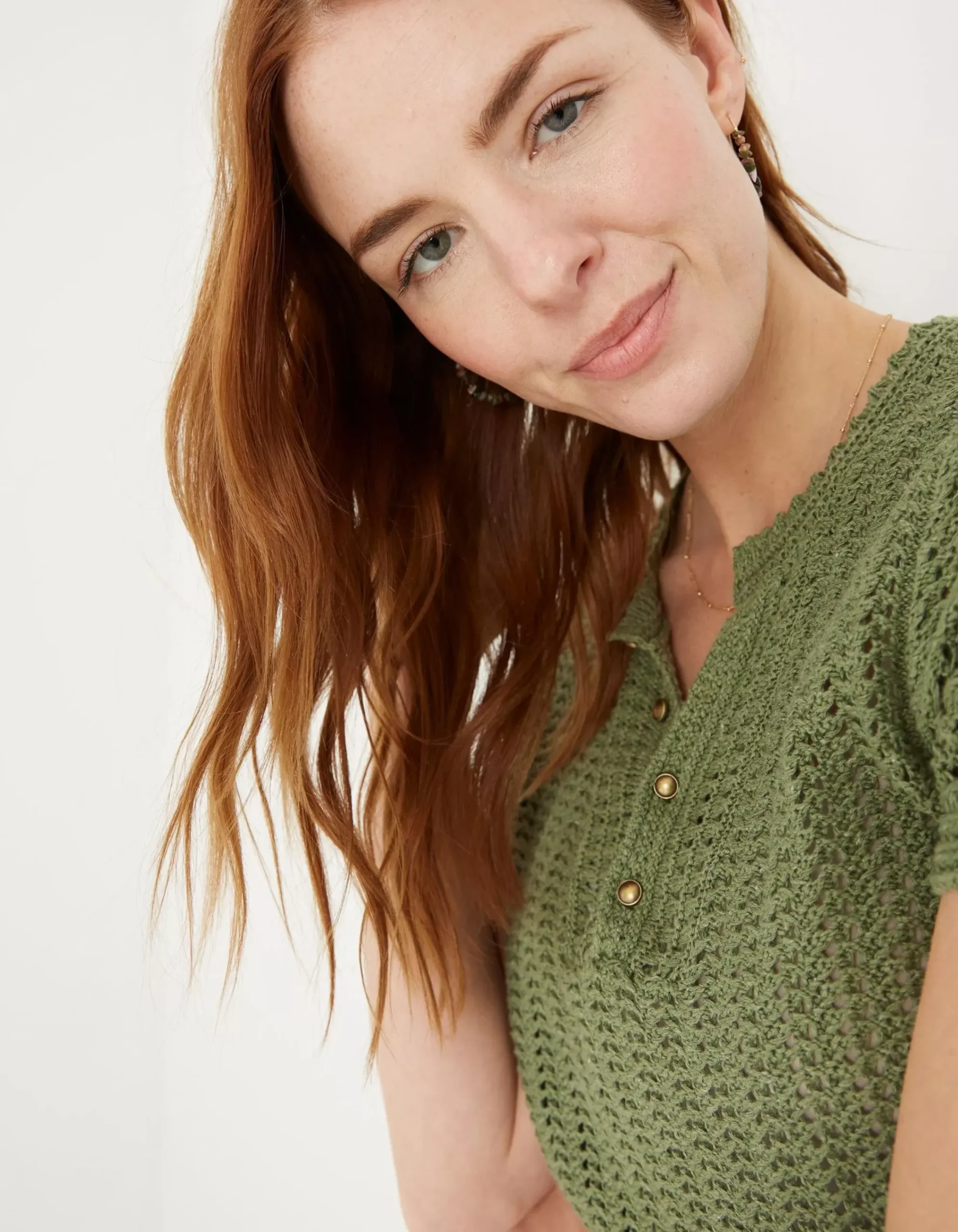 FatFace Clara Crochet Top Mid Green