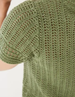 FatFace Clara Crochet Top Mid Green