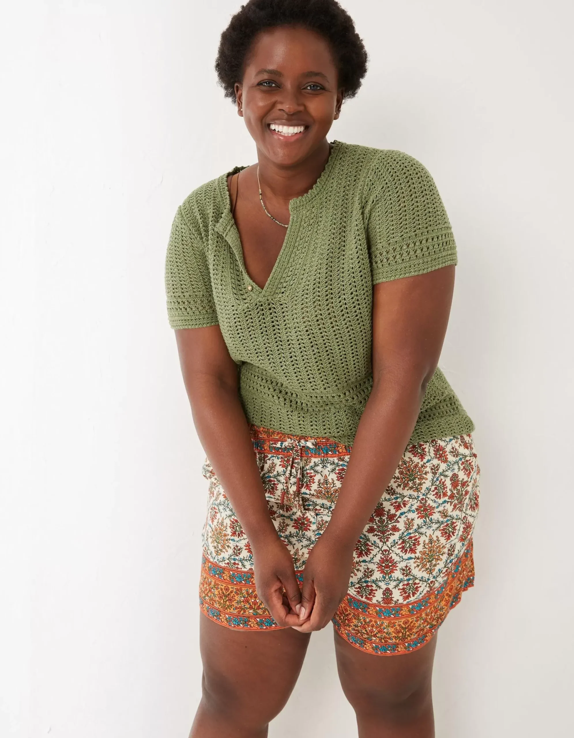 FatFace Clara Crochet Top Mid Green