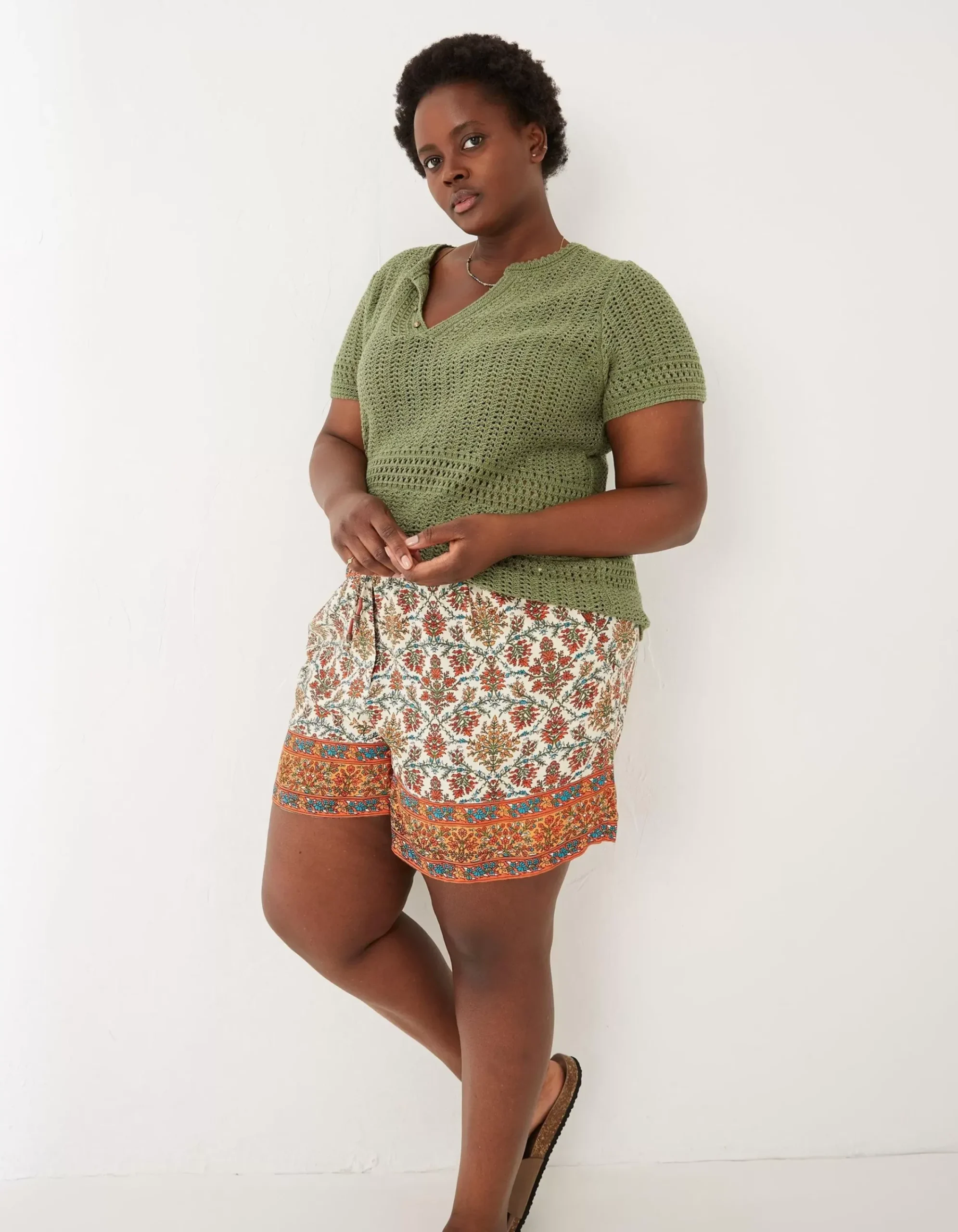 FatFace Clara Crochet Top Mid Green