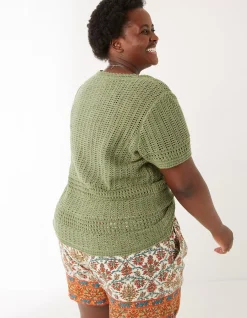 FatFace Clara Crochet Top Mid Green