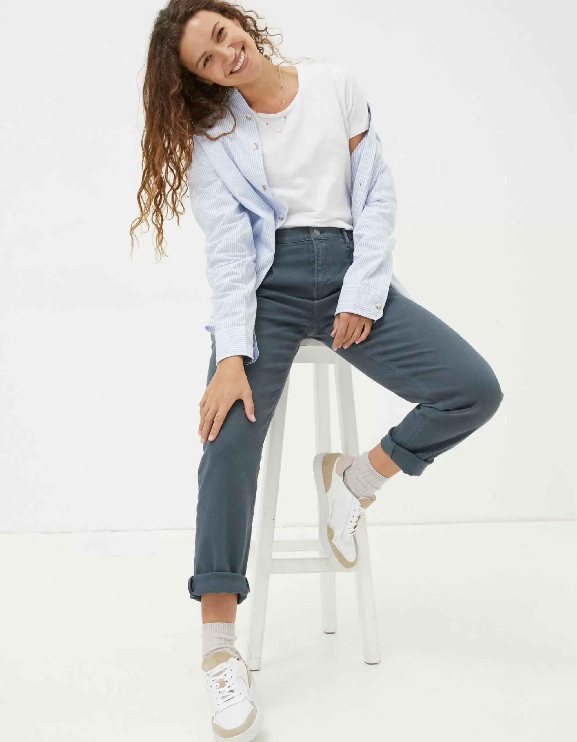 FatFace Cleo Canvas Barrel Leg Chino Blue
