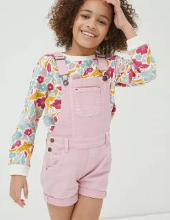 FatFace Coloured Shortie Dungarees Pink Sale
