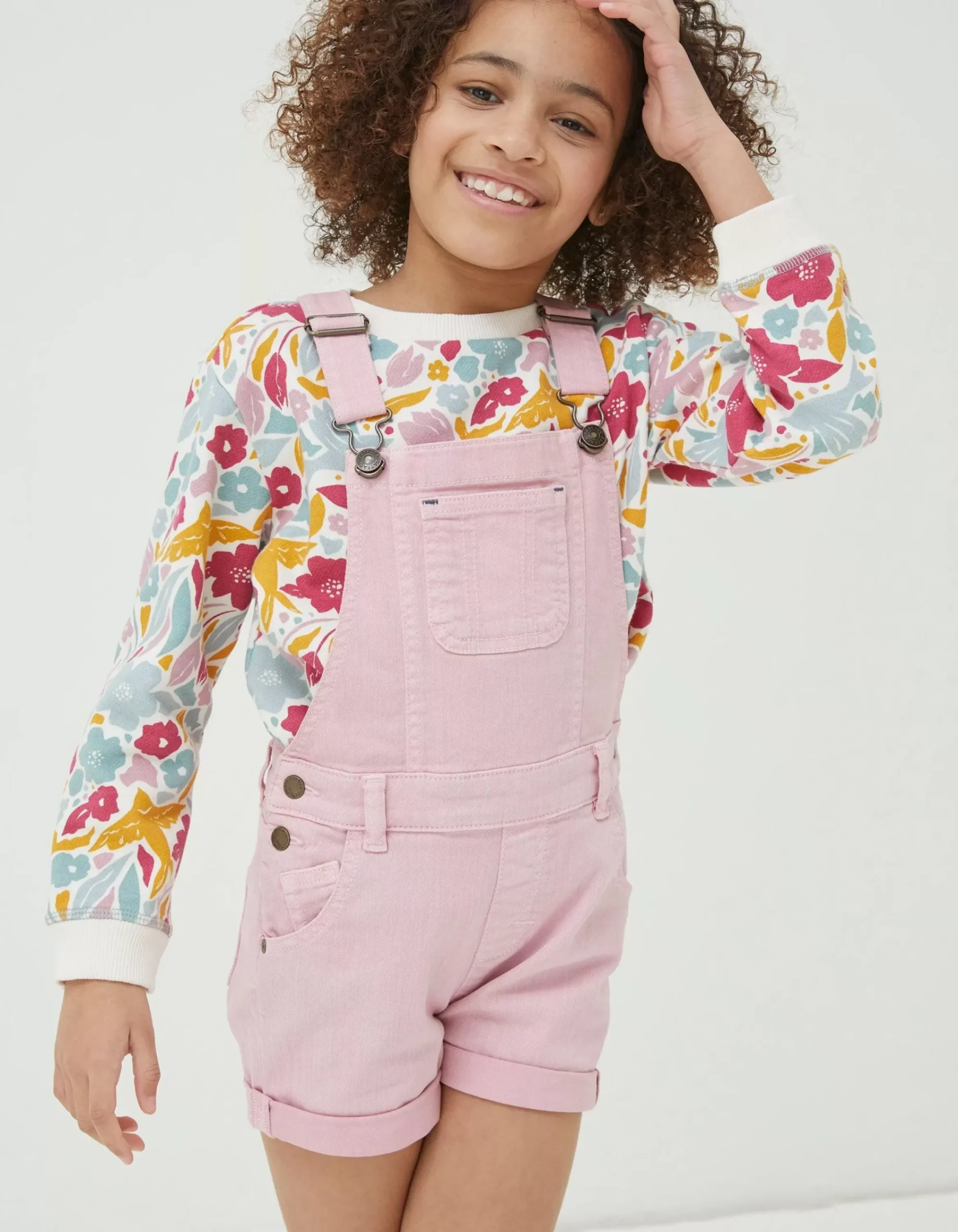 FatFace Coloured Shortie Dungarees Pink Sale