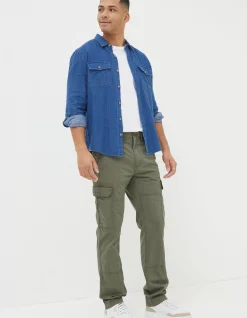 FatFace Corby Straight Cargo Trousers Khaki Green Discount