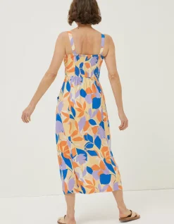 FatFace Corey Stencil Floral Midi Dress Light Orange Outlet