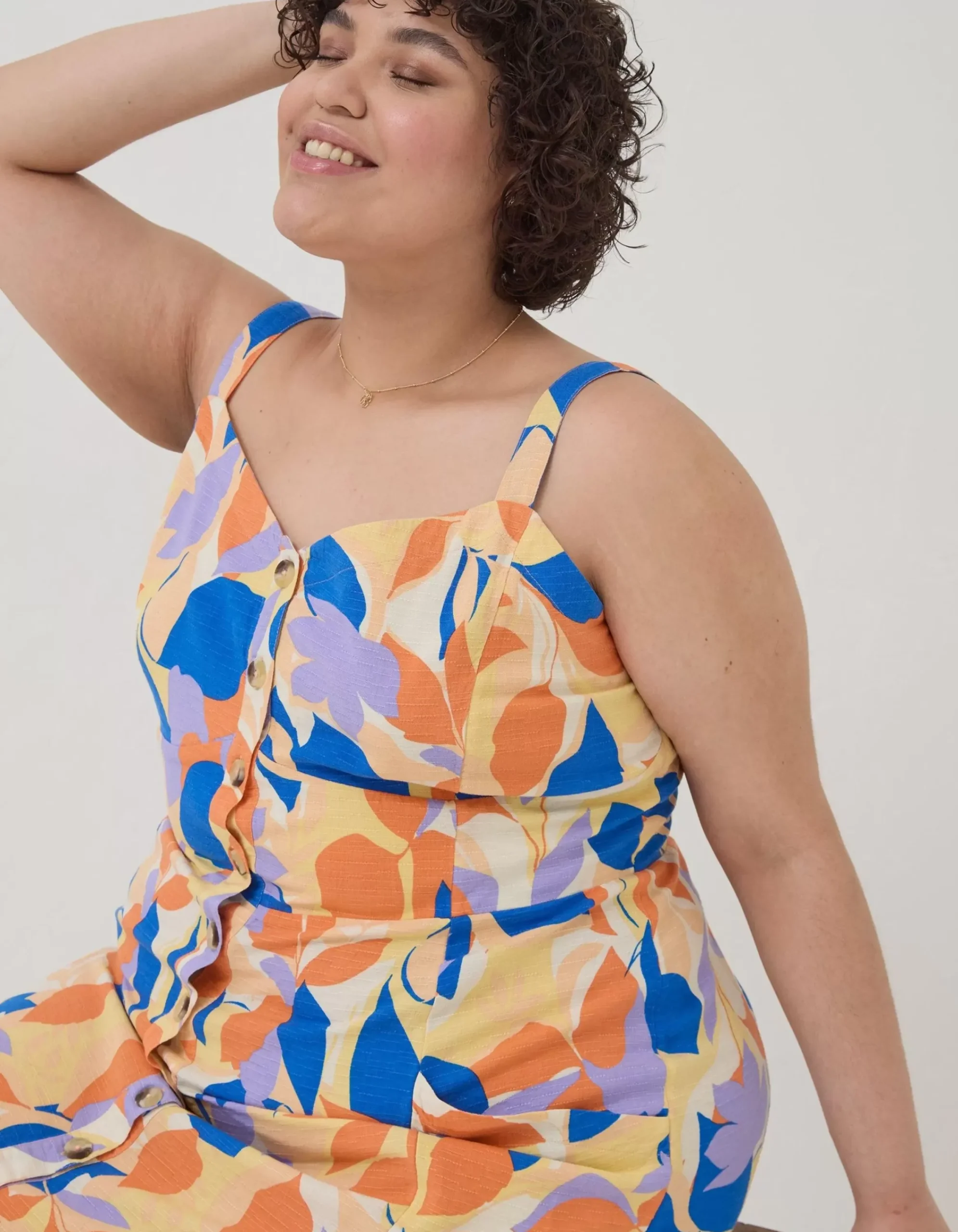 FatFace Corey Stencil Floral Midi Dress Light Orange Outlet