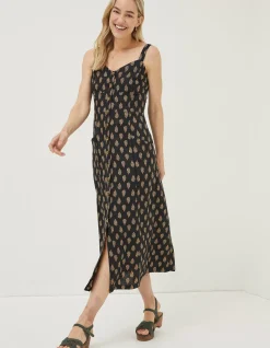 FatFace Corey Woodblock Linen Dress Black