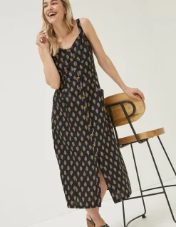FatFace Corey Woodblock Linen Dress Black