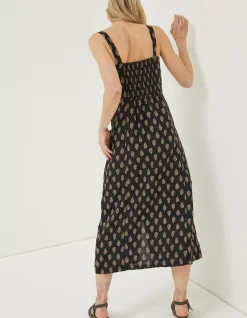 FatFace Corey Woodblock Linen Dress Black