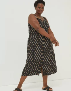 FatFace Corey Woodblock Linen Dress Black