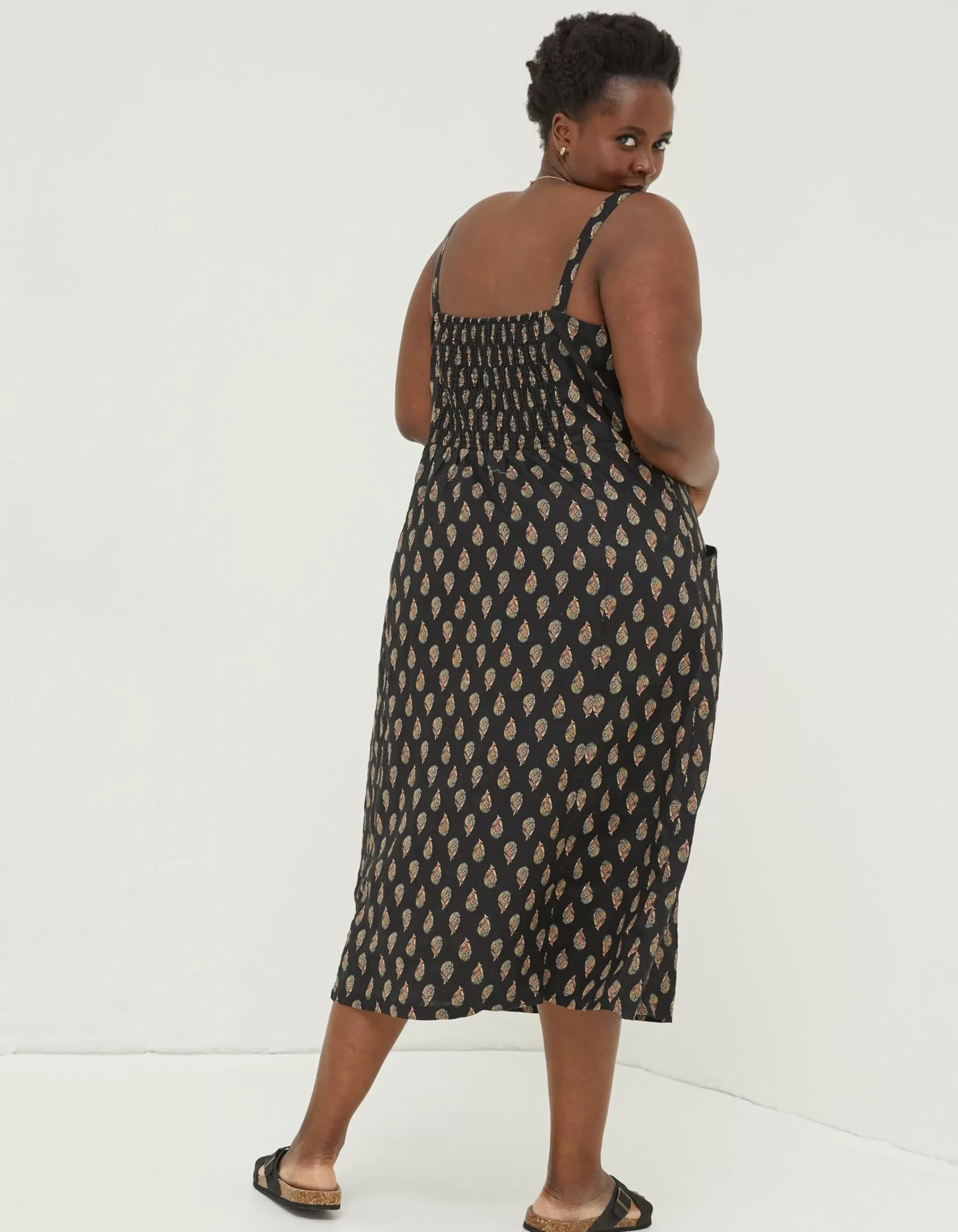 FatFace Corey Woodblock Linen Dress Black