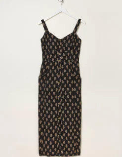 FatFace Corey Woodblock Linen Dress Black