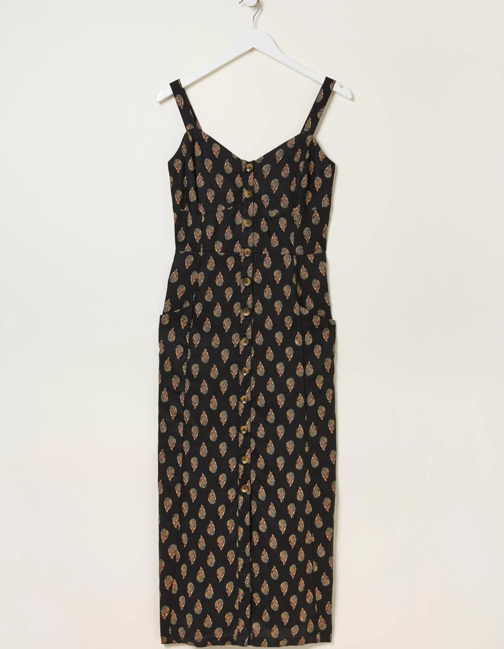 FatFace Corey Woodblock Linen Dress Black