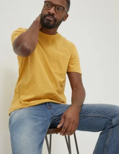 FatFace Cotton Linen Pocket T-Shirt Yellow Outlet