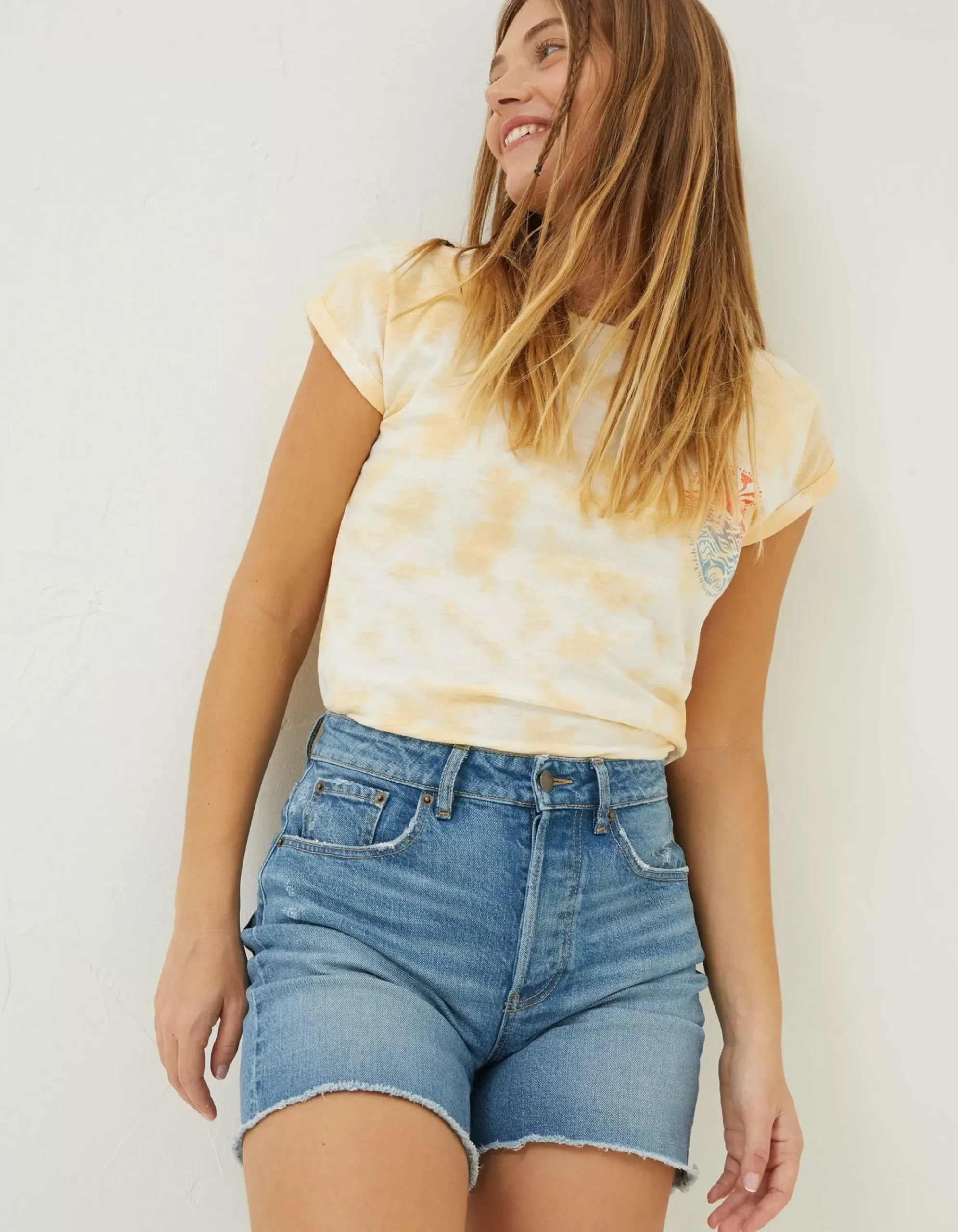 FatFace Courtney Cut Off Denim Mid Blue Outlet