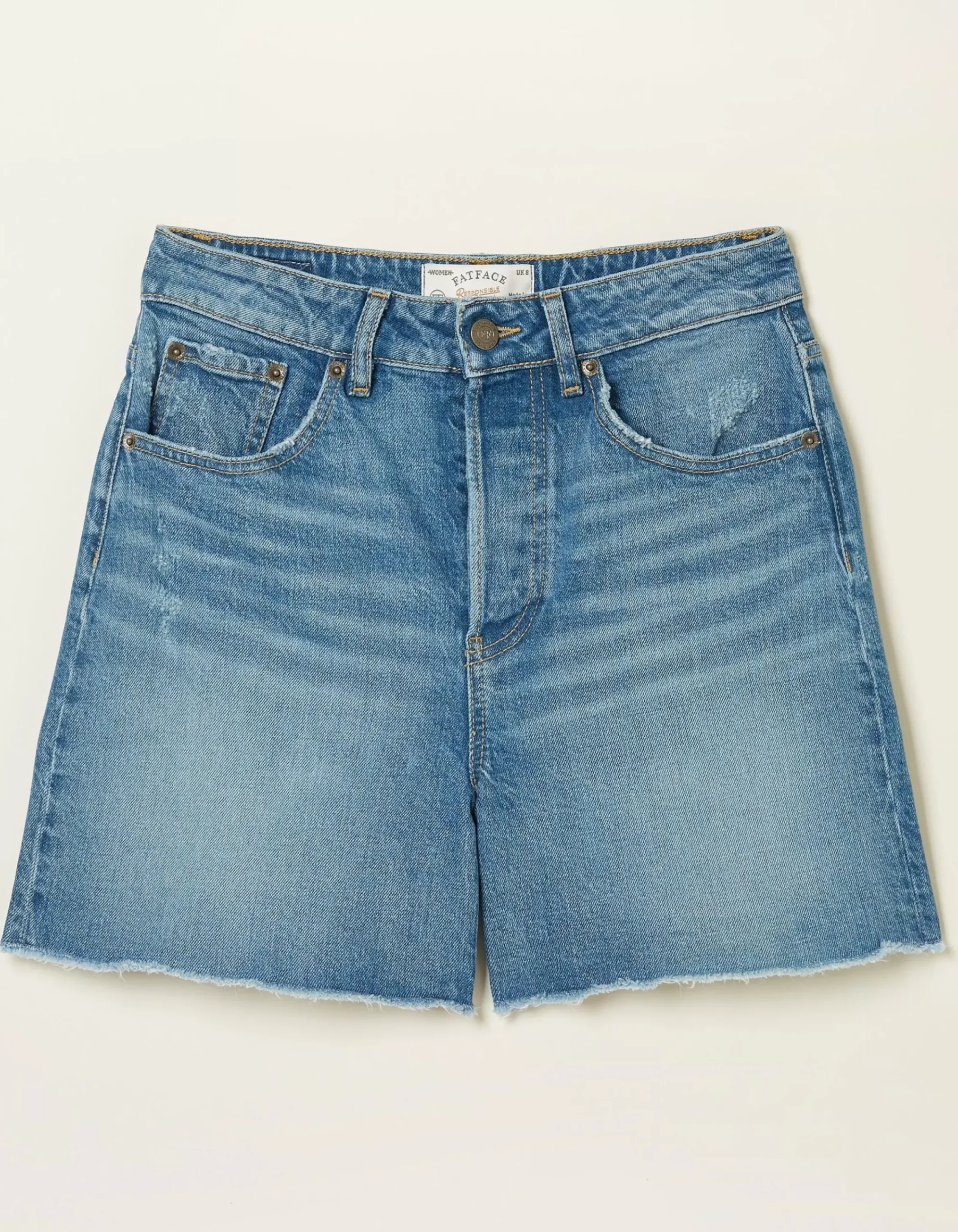 FatFace Courtney Cut Off Denim Mid Blue Outlet