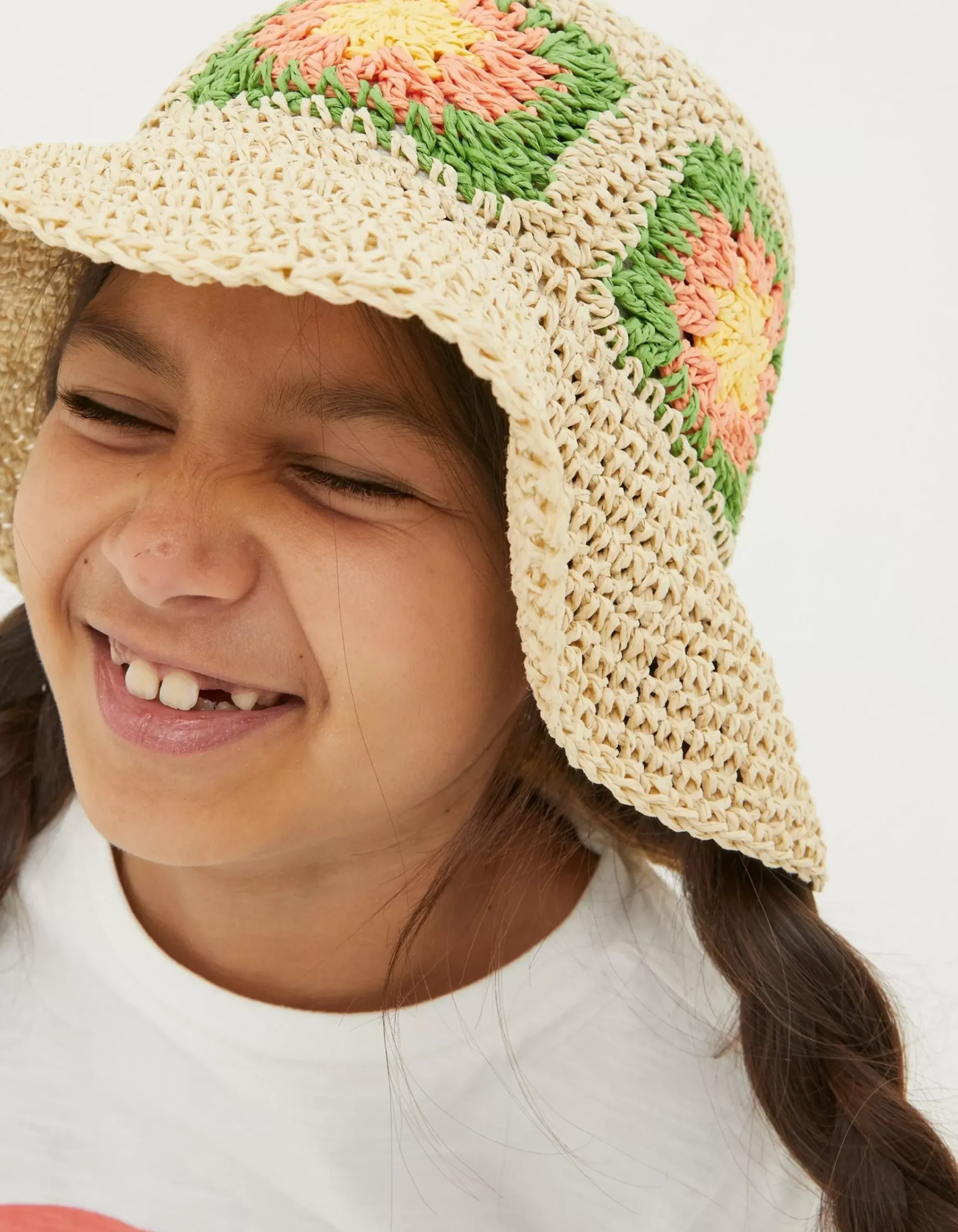 FatFace Crochet Straw Hat Natural Outlet