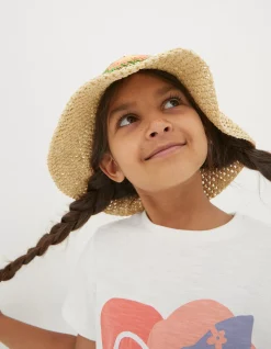 FatFace Crochet Straw Hat Natural Outlet