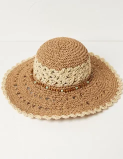 FatFace Crochet Straw Sun Hat Natural Outlet