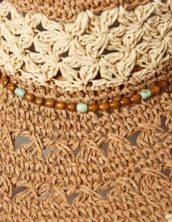 FatFace Crochet Straw Sun Hat Natural Outlet
