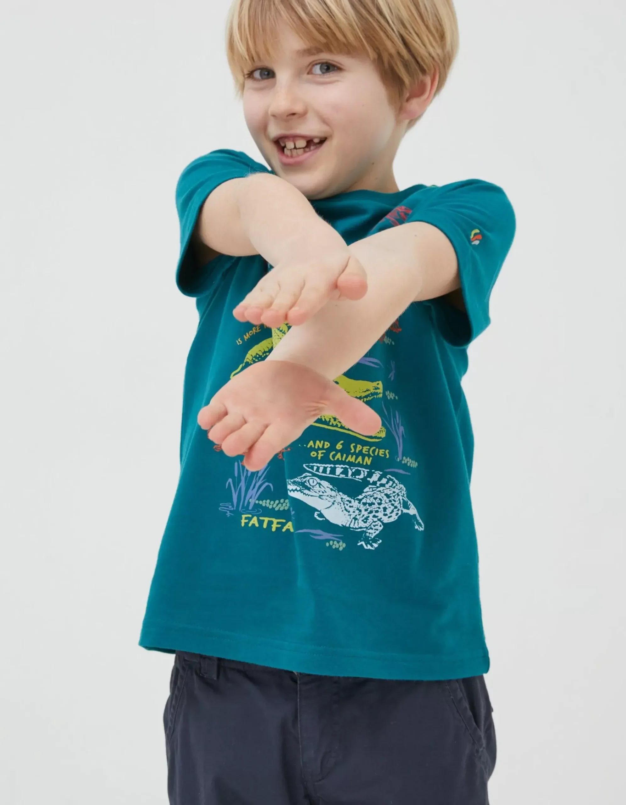 FatFace Crocodile Info Jersey T Shirt Teal Green Sale