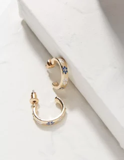 FatFace Daisy Enamel Hoop Earrings Blue Hot