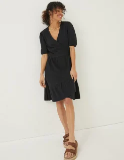 FatFace Danica Jersey Wrap Dress Black Clearance