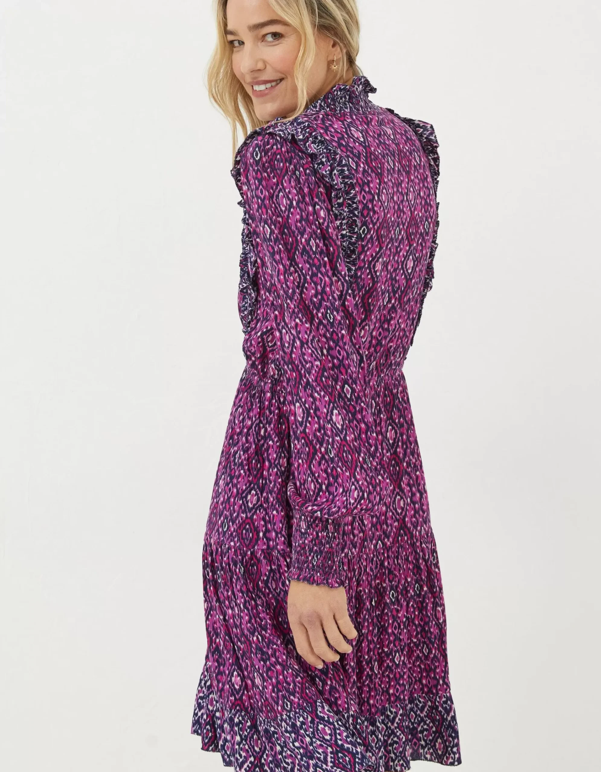 FatFace Darcey Ikat Geo Dress Bright Pnk