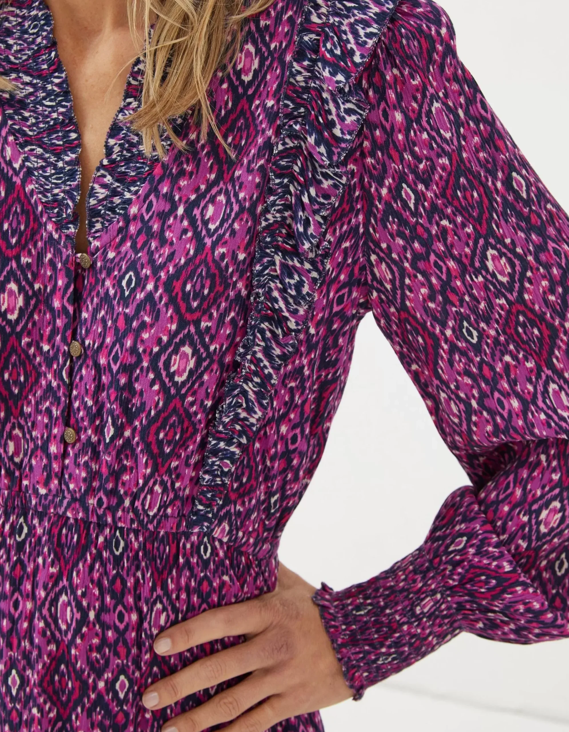 FatFace Darcey Ikat Geo Dress Bright Pnk
