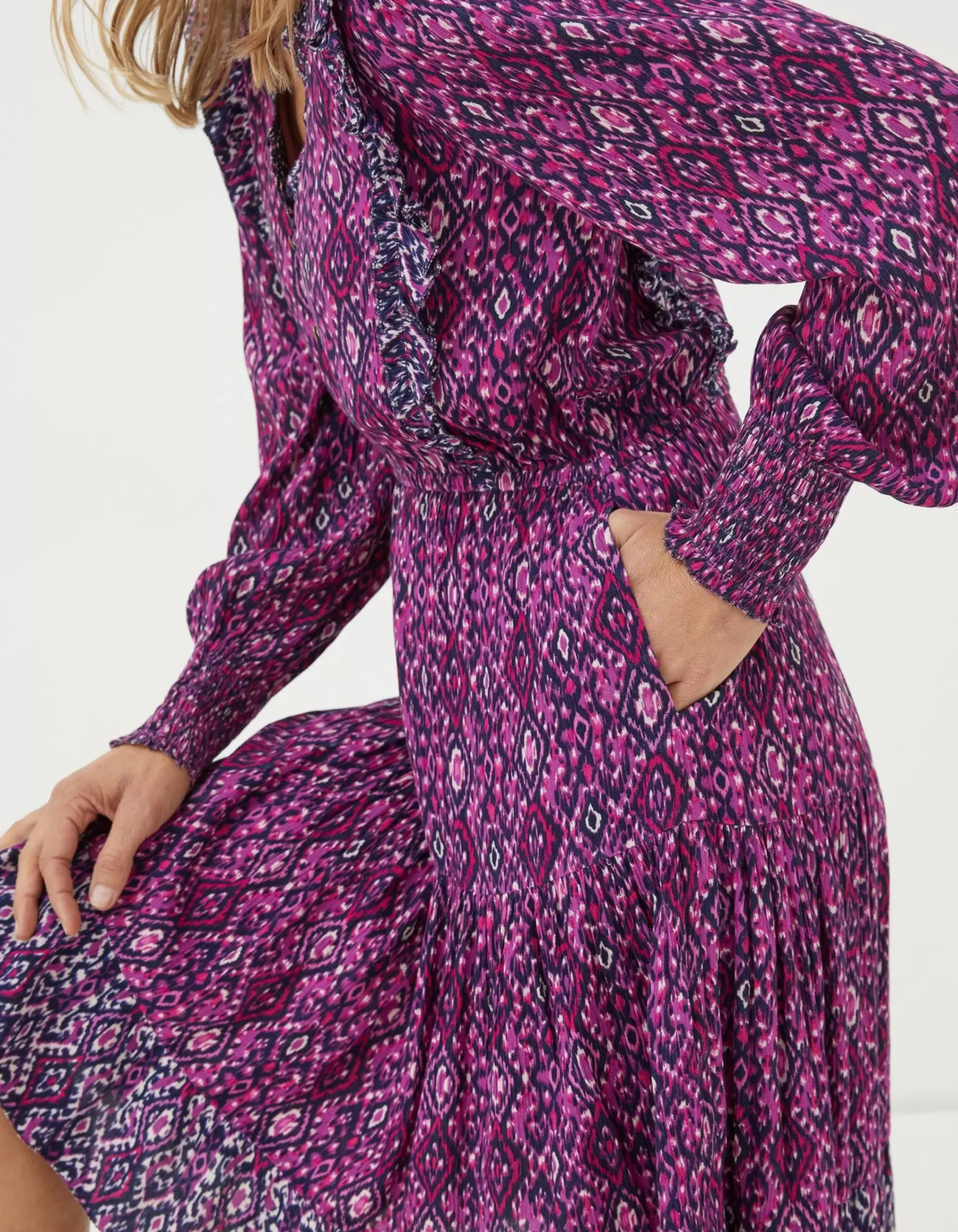 FatFace Darcey Ikat Geo Dress Bright Pnk