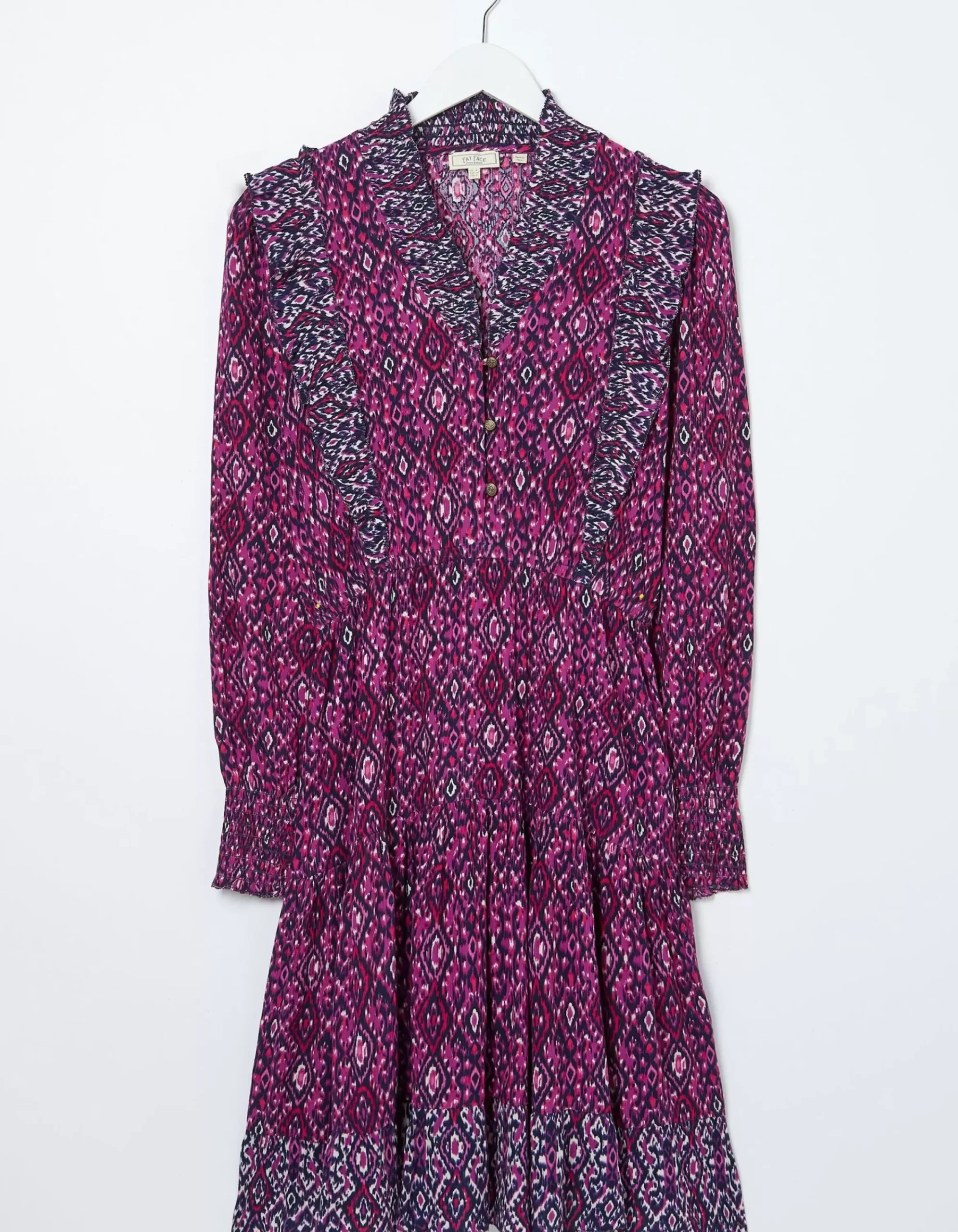 FatFace Darcey Ikat Geo Dress Bright Pnk