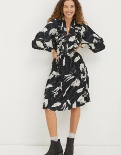 FatFace Darcey Twilight Leaves Dress Black Clearance