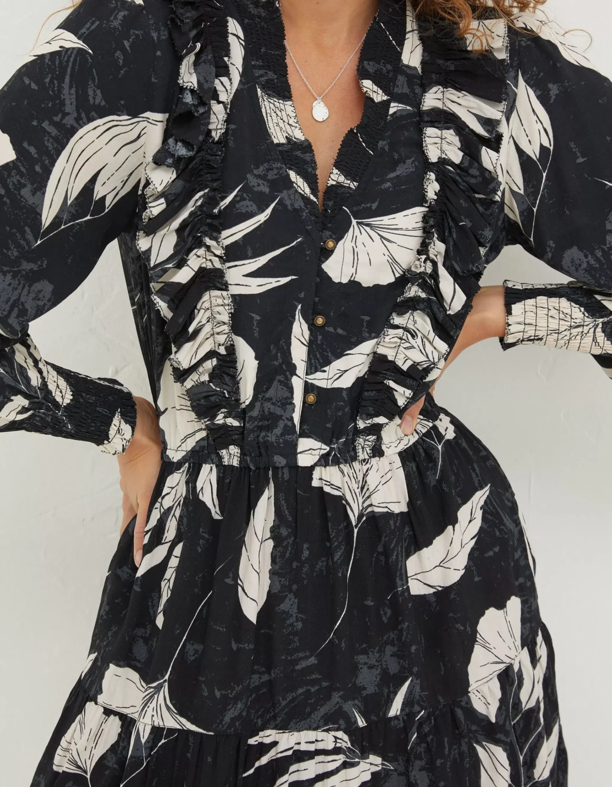 FatFace Darcey Twilight Leaves Dress Black Clearance