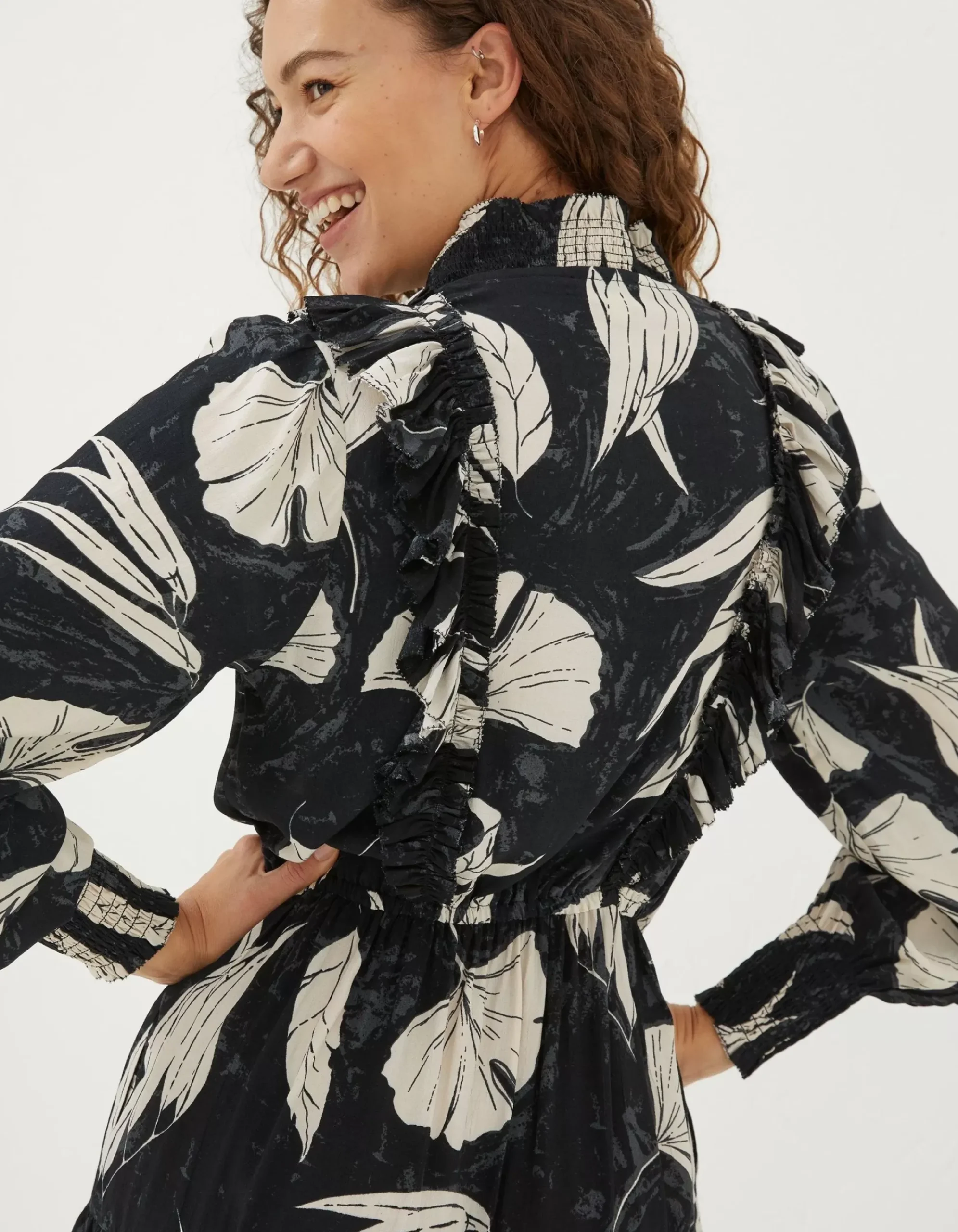 FatFace Darcey Twilight Leaves Dress Black Clearance
